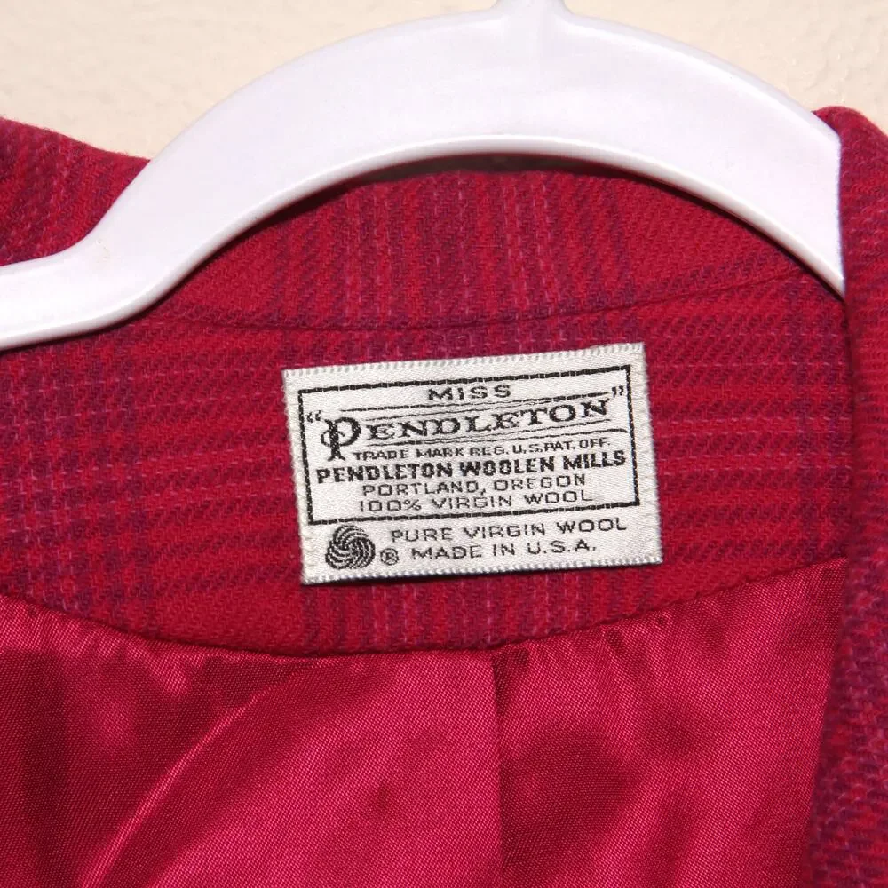 Vintage Miss Pendleton Wool Pink Plaid Blazer Jacket Size M (No size tag) 80s